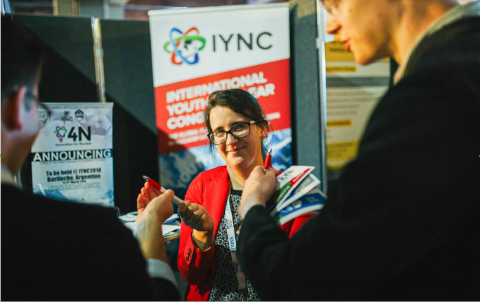 IYNC Research Chair, Innovation Officer Fidelma Di Lemma engaging with represents of the nuclear industry (Source: ENYGF)