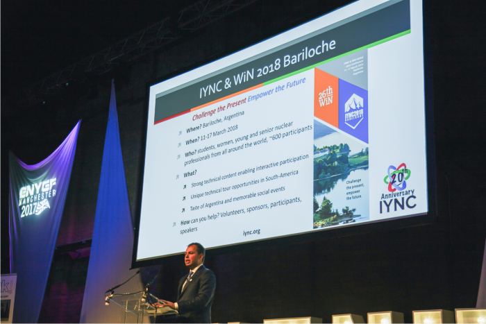 IYNC Vice President Luca Capriotti presenting on the network in front of the ENYGF audience.